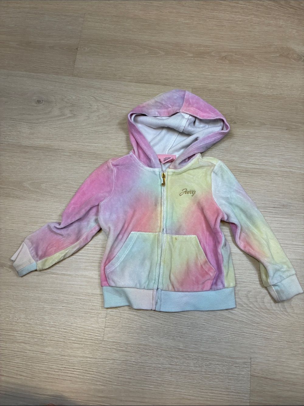 Juicy Couture Kids Pastel Tie-Dye Hooded Zip Jacket in Pink, Yellow, Blue